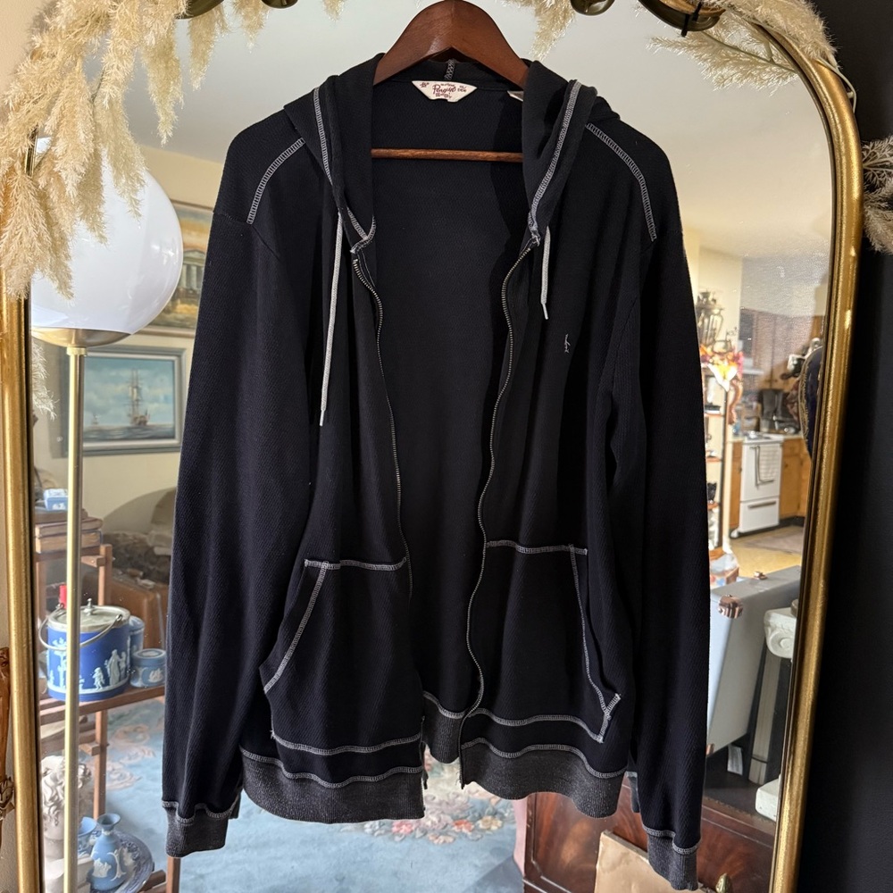 Original Penguin Black and Grey Zip Up Waffle Knit Lightweight Jacket